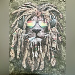 Vintage Tie Dye Rastafarian Bob Marley Reggae Jamaican Lion Green Shirt XL